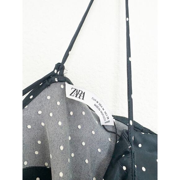Zara Black Polka Dot Satin Corset Midi Dress Size Medium Minimalist Cocktail - Picture 5 of 14